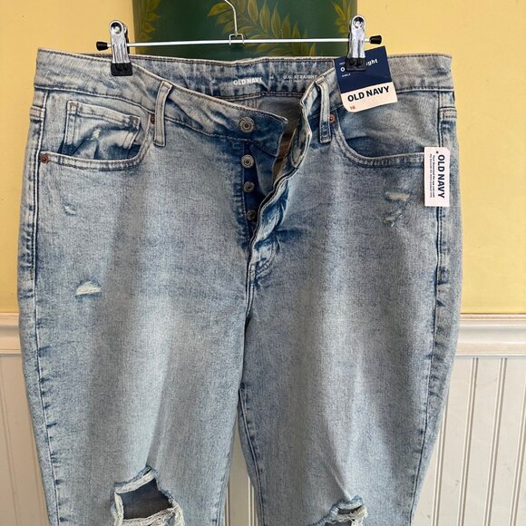 Old Navy High-Rise O.G. Straight Ankle Distressed Light Wash Jeans Size 16 - Picture 7 of 9
